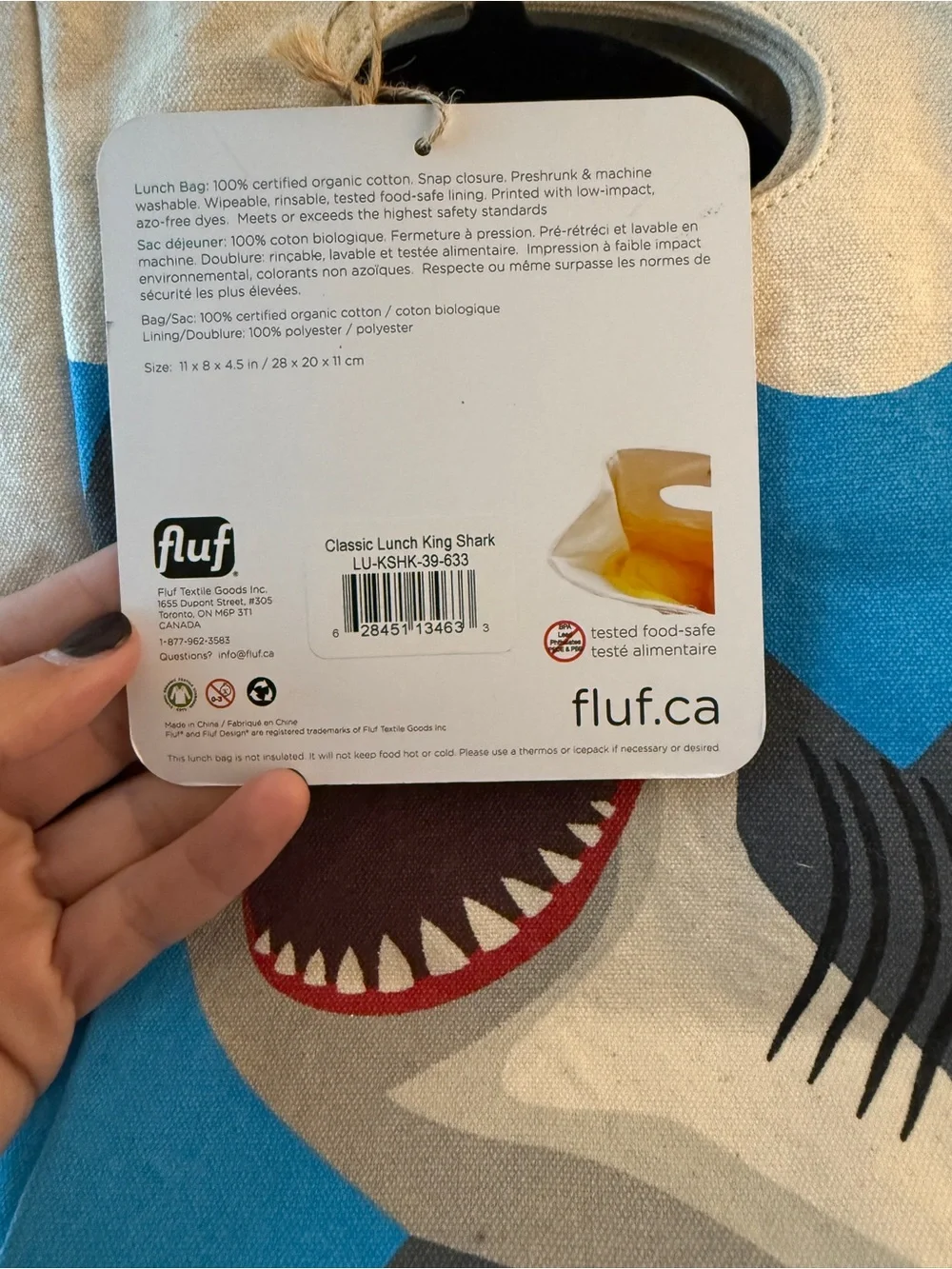 Fluf Classic Shark Kids Lunch Bag - Blue & Cream